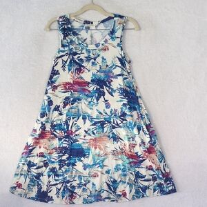 Viamor Women's Blue & White Floral Aruba Vacation Sleeveless Mini Dress‎ Size S